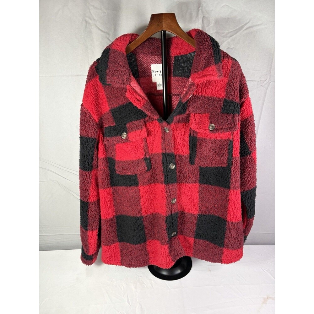 New York Laundry Women's Red Plaid Shacket Jacket Button Front Pockets Size XL